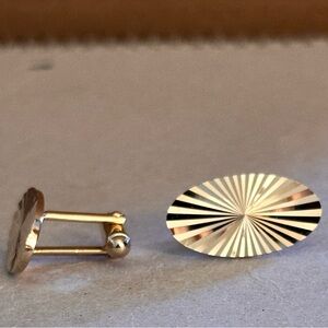 Brilliant Gold Tone Facet-Cut Oval Shaped Cufflinks